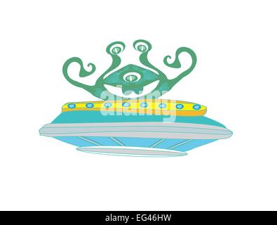 Extraterrestrial in a flying saucer Stock Vector