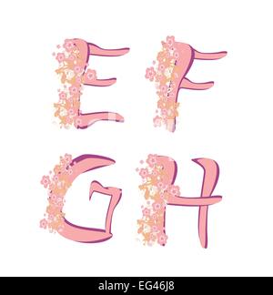 Vector spring alphabet with  flowers letters E,F,G,H, Stock Vector