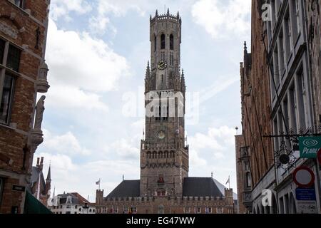 Belgium: The Belfry tower in the old town of Bruges. Photo from 29 August 2014. Stock Photo