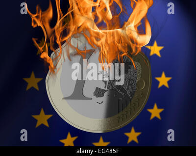 Burning euro coin, illustration Stock Photo