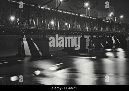 Grafton Bridge New South Wales Australia 2460 Night Capture Long Exposure B&W Conversion Stock Photo