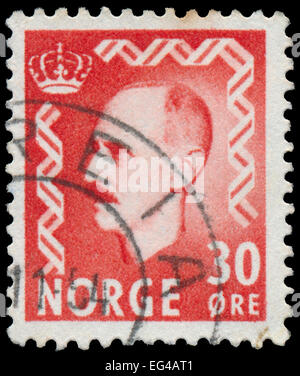 NORWAY - CIRCA 1950: A stamp printed in Norway shows portrait of King Haakon VII (1872-1957), without inscriptions, from the ser