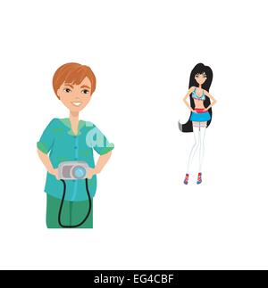 Photographer taking pictures on a woman posing Stock Vector