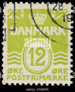 DENMARK - CIRCA 1952: A stamp printed in the Denmark, depicts Wavy Lines and Numeral of Value, circa 1952 Stock Photo