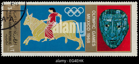 YEMEN ARAB REPUBLIC - CIRCA 1968: A stamp printed in Yemen Arab Republic shows greek mythology scenes, Commemorating the 1968 Me Stock Photo