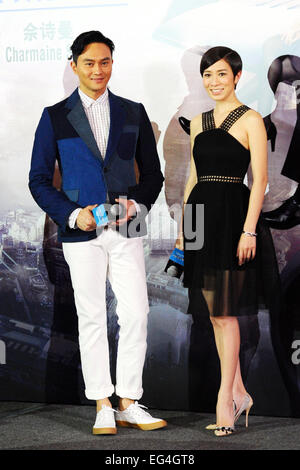 Singapore. 16th Feb, 2015. Hong Kong Actor Julian Cheung (L) and Charmaine Sheh attend the gala premiere of movie 'Triumph in the Skies' in Singapore's Marina Bay Sands, Feb. 16, 2015. Credit:  Then Chih Wey/Xinhua/Alamy Live News Stock Photo