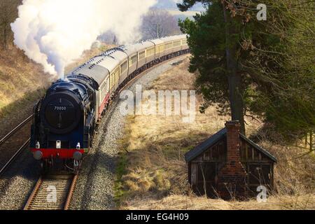 Britannia steam train. Duncowfold Cumwhinton Settle to Carlisle Railway Line Eden Valley Cumbria England UK