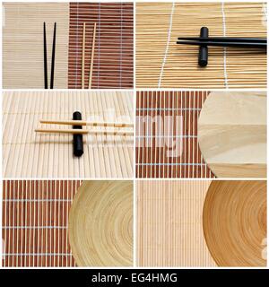 set of six chopstick and bamboo images, useful as business cards Stock Photo