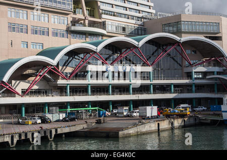 Tomari Port in Naha seen from an approaching ferry, Okinawa, Japan Stock Photo