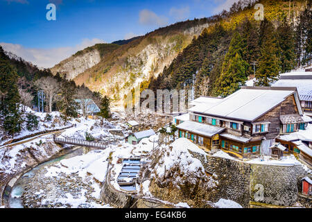 Nagano, Japan valley at Yudanaka and snow monkey park. Stock Photo