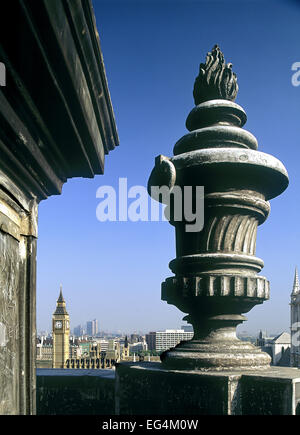 Large lead urn ornament on the corner of the Central Methodist Hall in Westminster, London. Stock Photo