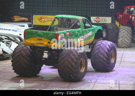 ISTANBUL TURKEY FEBRUARY 01 2015 Monster Truck Extreme Revisited Sinan Erdem Dome during Monster Hot Wheels stunt show. Stock Photo
