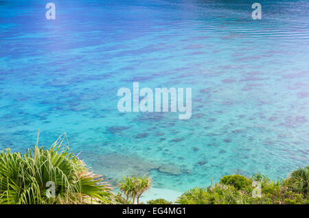 The famous 'Kerama Blue' of Aharen Beach on Tokashiki Island, Okinawa, Japan Stock Photo