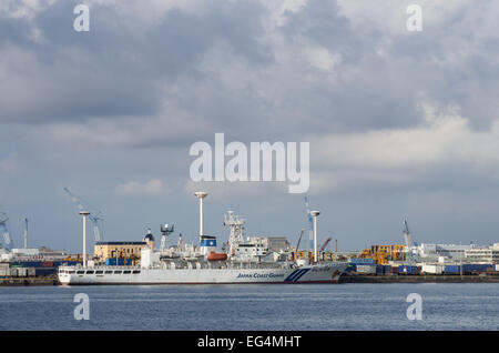 Japan Coast Guard ship 'Ryukyu' anchored at Naha Cargo Port in Okinawa, Japan Stock Photo