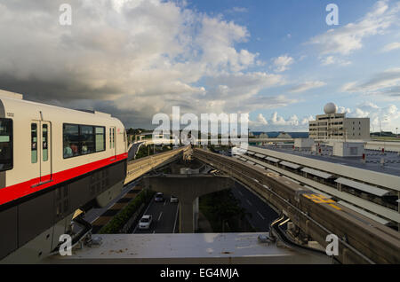 Monorail departing Naha Airport Station in Naha, Okinawa, Japan Stock Photo