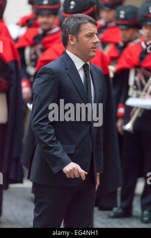Rome, Italy. 16th February, 2015. Italian Prime Minister Matteo Renzi greets Panamanian President Juan Carlos Varela., Rome, Italy. 2/16/15 Credit:  Stephen Bisgrove/Alamy Live News Stock Photo