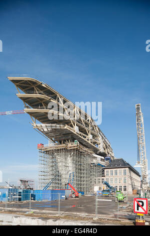 Belgium, Antwerp, Havenhuis in construction designed by Zaha Hadid Stock Photo