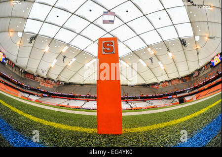 February 15, 2015: General view of a sidelines marker prior to an NCAA men's lacrosse game between the Cornell Big Red and the Syracuse Orange at the Carrier Dome in Syracuse, New York. Syracuse won the game 14-6. Rich Barnes/CSM Stock Photo