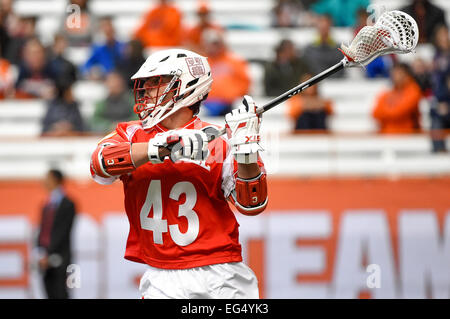 February 15, 2015: Cornell Big Red attackman BradleeLord (43) controls the ball during a NCAA men's lacrosse game between the Cornell Big Red and the Syracuse Orange at the Carrier Dome in Syracuse, New York. Syracuse won the game 14-6. Rich Barnes/CSM Stock Photo