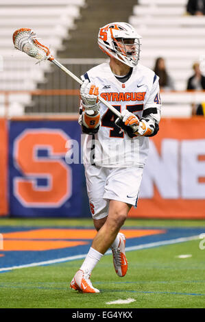 February 15, 2015: Syracuse Orange attackman RandyStaats (45) controls the ball during a NCAA men's lacrosse game between the Cornell Big Red and the Syracuse Orange at the Carrier Dome in Syracuse, New York. Syracuse won the game 14-6. Rich Barnes/CSM Stock Photo