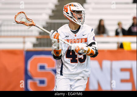 February 15, 2015: Syracuse Orange attackman RandyStaats (45) controls the ball during a NCAA men's lacrosse game between the Cornell Big Red and the Syracuse Orange at the Carrier Dome in Syracuse, New York. Syracuse won the game 14-6. Rich Barnes/CSM Stock Photo