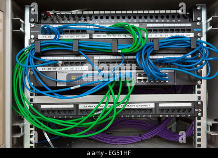 Ethernet network Netgear switch cabinet Stock Photo