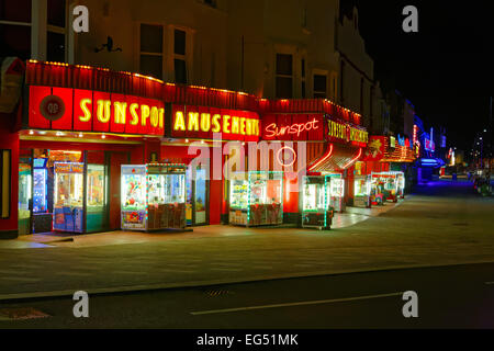 Southend seafront showing the amusement arcades late at night when its quiet Stock Photo