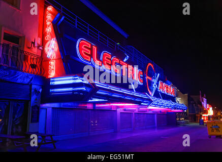 Southend seafront showing the amusement arcades late at night when its quiet Stock Photo