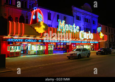 Southend seafront showing the amusement arcades late at night when its quiet Stock Photo