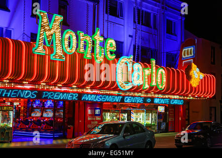 Southend seafront showing the amusement arcades late at night when its quiet Stock Photo