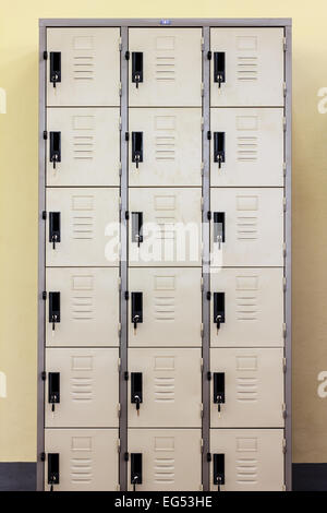 The metal Lockers cabinets in a locker room. Stock Photo