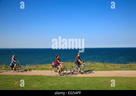 Bicyclists at  Brodten cliff near Travemuende, Baltic Sea coast, Schleswig-Holstein, Germany, Europe Stock Photo