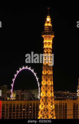 PARIS PARIS HOTEL CASINO HIGH ROLLER FERRIS WHEEL THE STRIP LAS VEGAS SKYLINE NEVADA USA Stock Photo