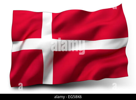 Waving flag of Denmark isolated on white background Stock Photo