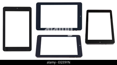 set of tablet pc with cut out screen isolated on white background Stock Photo
