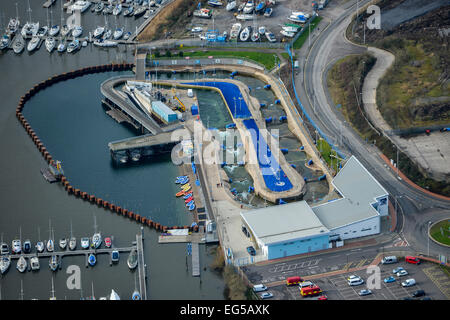 An aerial view of Cardiff International White Water, a white-water rafting centre in Cardiff Bay, Wales Stock Photo