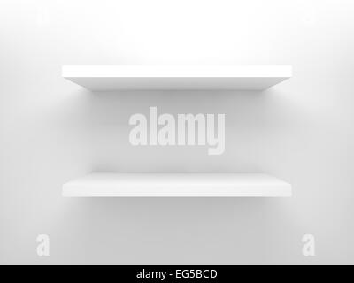 Abstract 3d design element, empty white shelves with soft shadow mounted on the wall Stock Photo