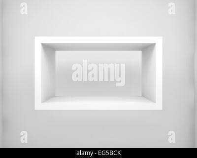 Abstract 3d design element, empty rectangle white shelf with soft shadow on the wall Stock Photo