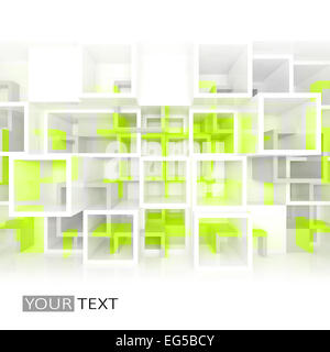 Abstract 3d design background with white and yellow green chaotic cells structure on the wall Stock Photo