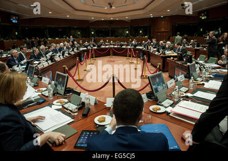 Brussels, Bxl, Belgium. 17th Feb, 2015. Global view at the room during European economic and financial affairs (ECOFIN) meeting at the European Council in Brussels, Belgium on 17.02.2015 by Wiktor Dabkowski Credit:  Wiktor Dabkowski/ZUMA Wire/Alamy Live News Stock Photo