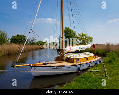 Boat moored at Martham Broad in the Norfolk Broads England UK an area of inland waterways popularly used for sailing holidays Stock Photo