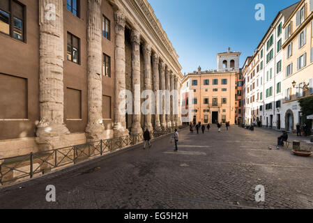 Rome. Italy. Remnants of the Temple of Hadrian on Piazza di Pietra. Tempio di Adriano. Stock Photo