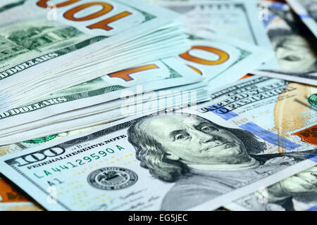 Heap of new hundred dollar bills Stock Photo