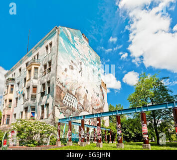 Berlin, Germany - June 10, 2013: mural on building in Friedrichstrasse, Kreuzberg district, on June 10, 2013. Kreuzberg is one o Stock Photo