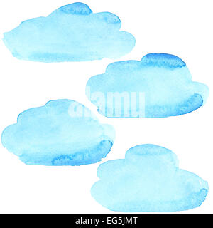 Blue watercolor clouds isolated over the white background Stock Photo