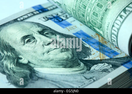 Bundle of hundred dollar bills xlose-up Stock Photo