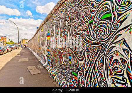 BERLIN, GERMANY - June 10, 2013: memorable segment of the Wall Berliner Mauer from communist history, which collapsed in 1989 Stock Photo