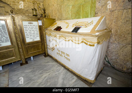 JERUSALEM, ISRAEL - 08 OCTOBER, 2014: The tomb of King David is located in a corner of a room on the ground floor remains of the Stock Photo