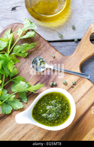 Homemade Italian Salsa verde by fresh ingredients Stock Photo
