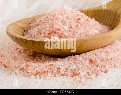himalayan  salt on  wooden table. Selective focus Stock Photo